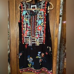 Johnny Was silk Embroidered Black Dress